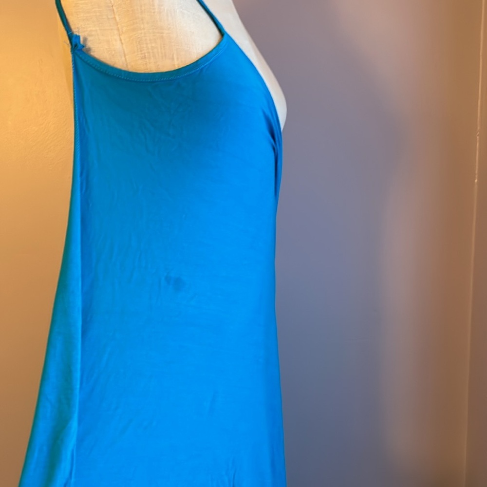 Turquoise deep V neck sexy spaghetti strap wrap draped backless swimsuit coverup - Picture 3 of 11